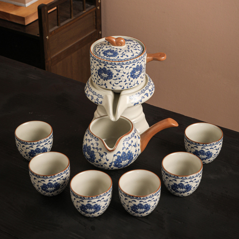 Ru kiln flower automatic tea set