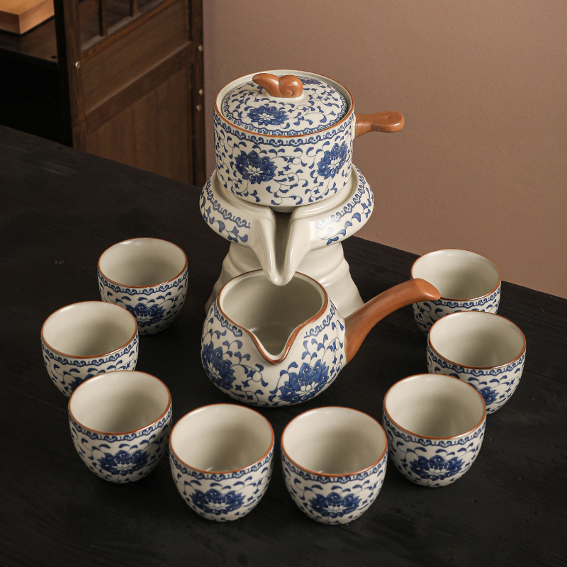 Ru kiln flower automatic tea set