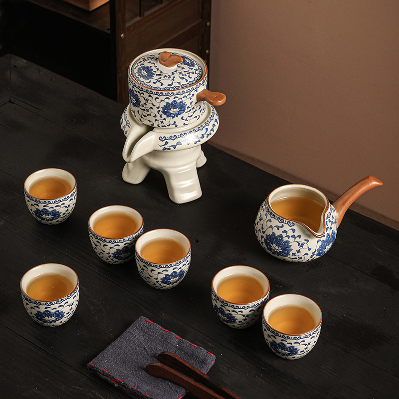 Ru kiln flower automatic tea set