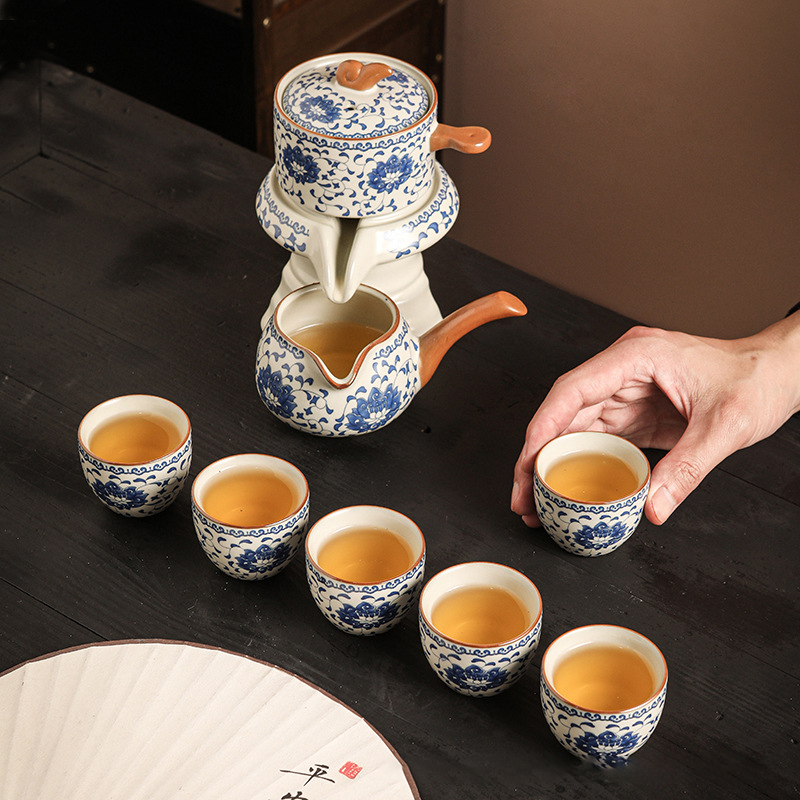 Ru kiln flower automatic tea set