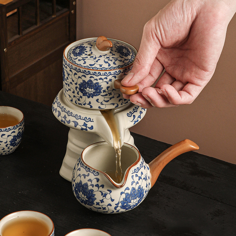 Ru kiln flower automatic tea set