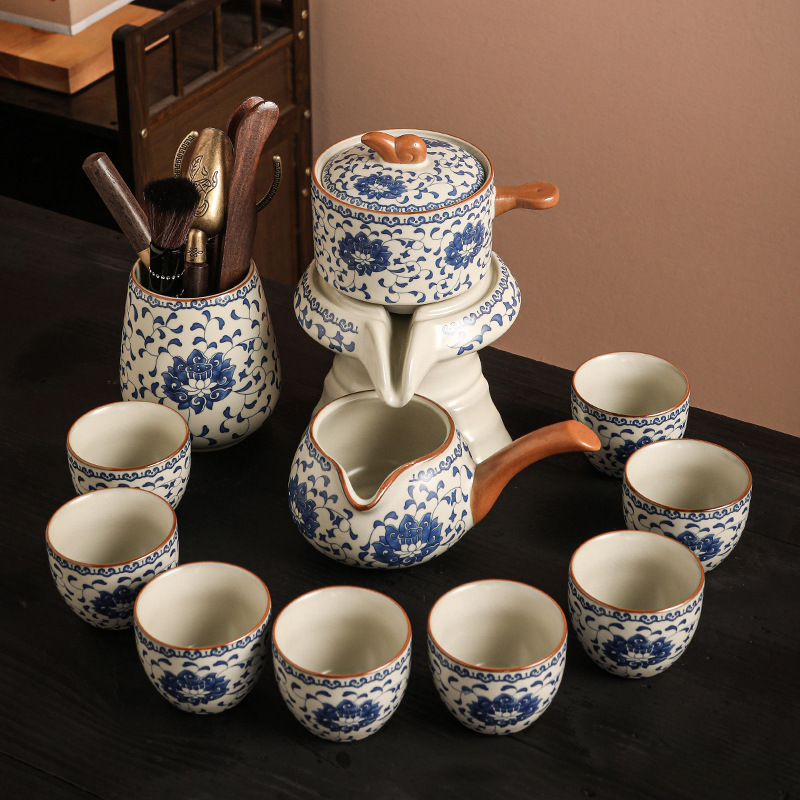 Ru kiln flower automatic tea set